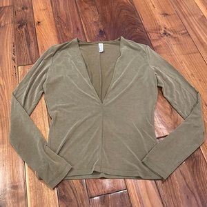 American Apparel green long sleeve deep v neck